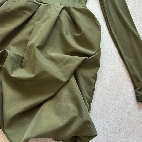 Olive green ruffle cyberpunk dress. - Picture 4 of 9